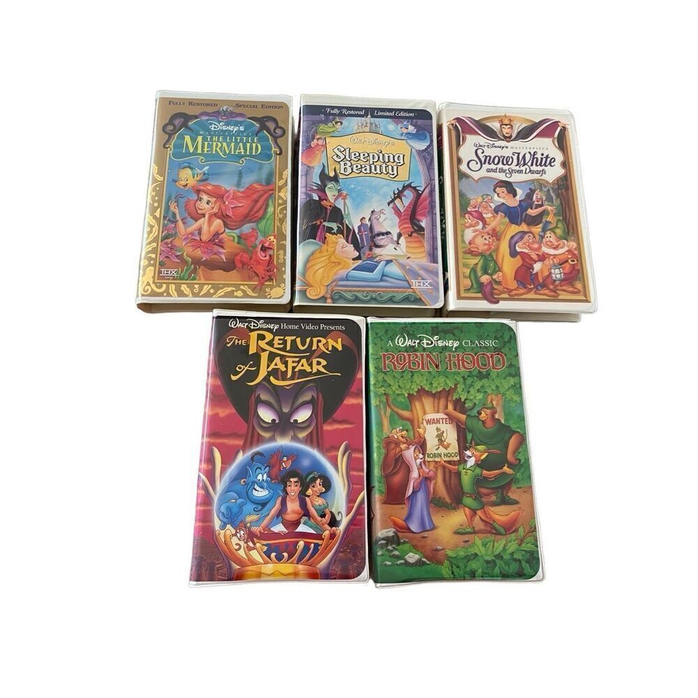 Lot Of 5 Disney Princess VHS Tapes Sleeping Beauty Snow White Vintage Movies 80s